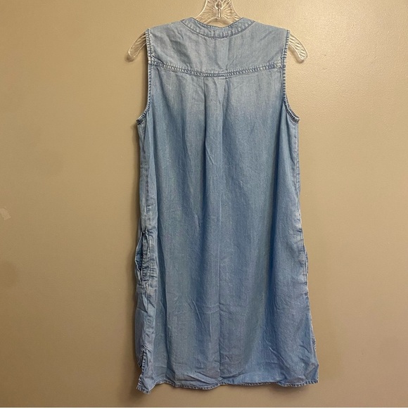 Beach lunch lounge chambray sleeveless lace up yoke mini dress Medium women’s - Picture 8 of 11